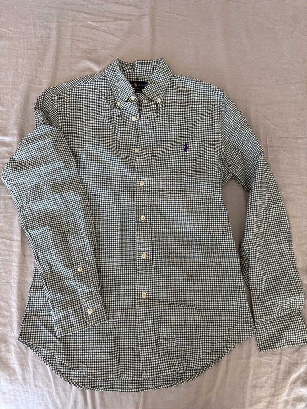 Ralph Lauren Green and White Micro-Check Button-Down Shirt